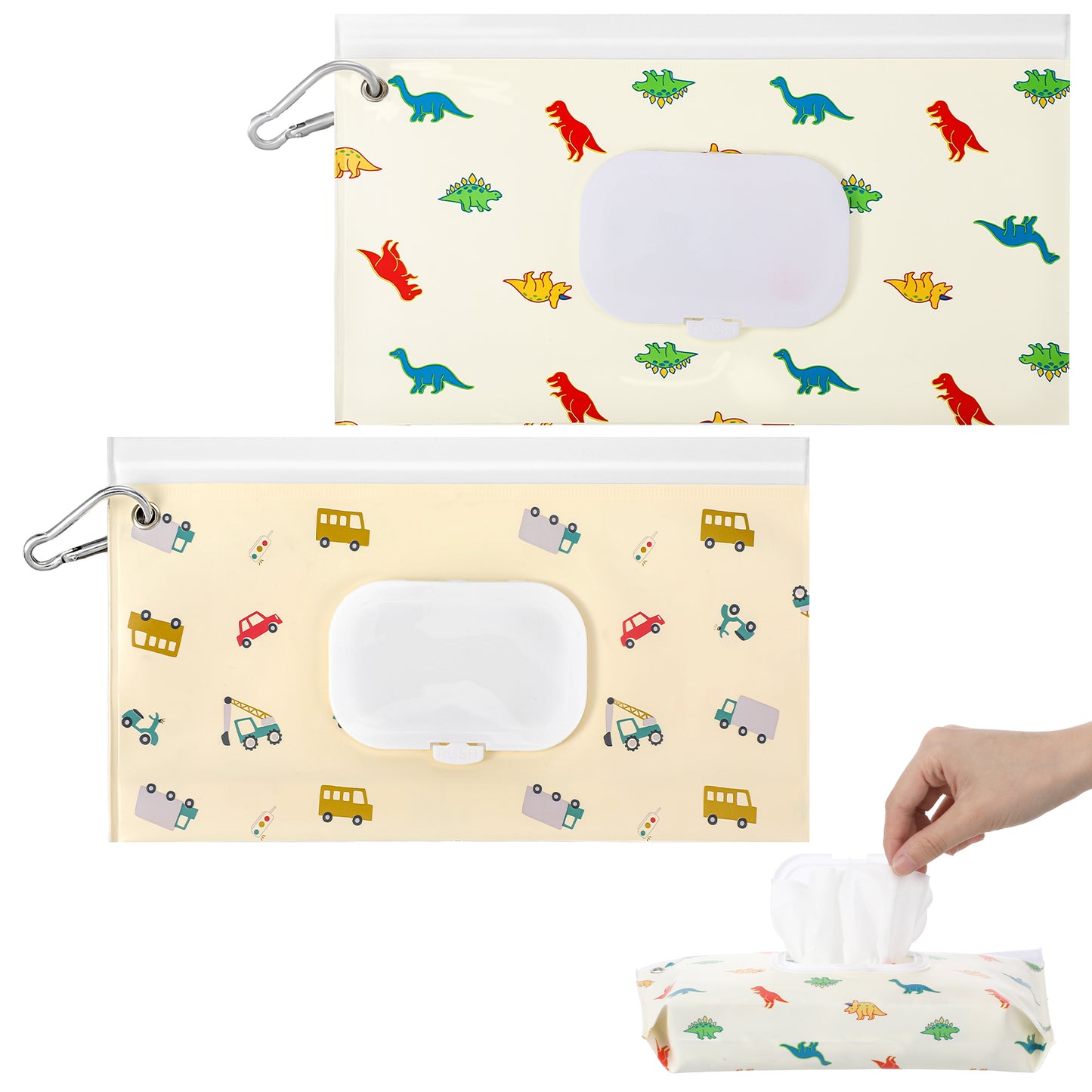 Mabor 2 Pcs Baby Wipes Dispenser, Portable Refillable Wet Wipes Holder for Travel, Reusable Wipe Container with Metal Clip, Keeps Wipe Moist