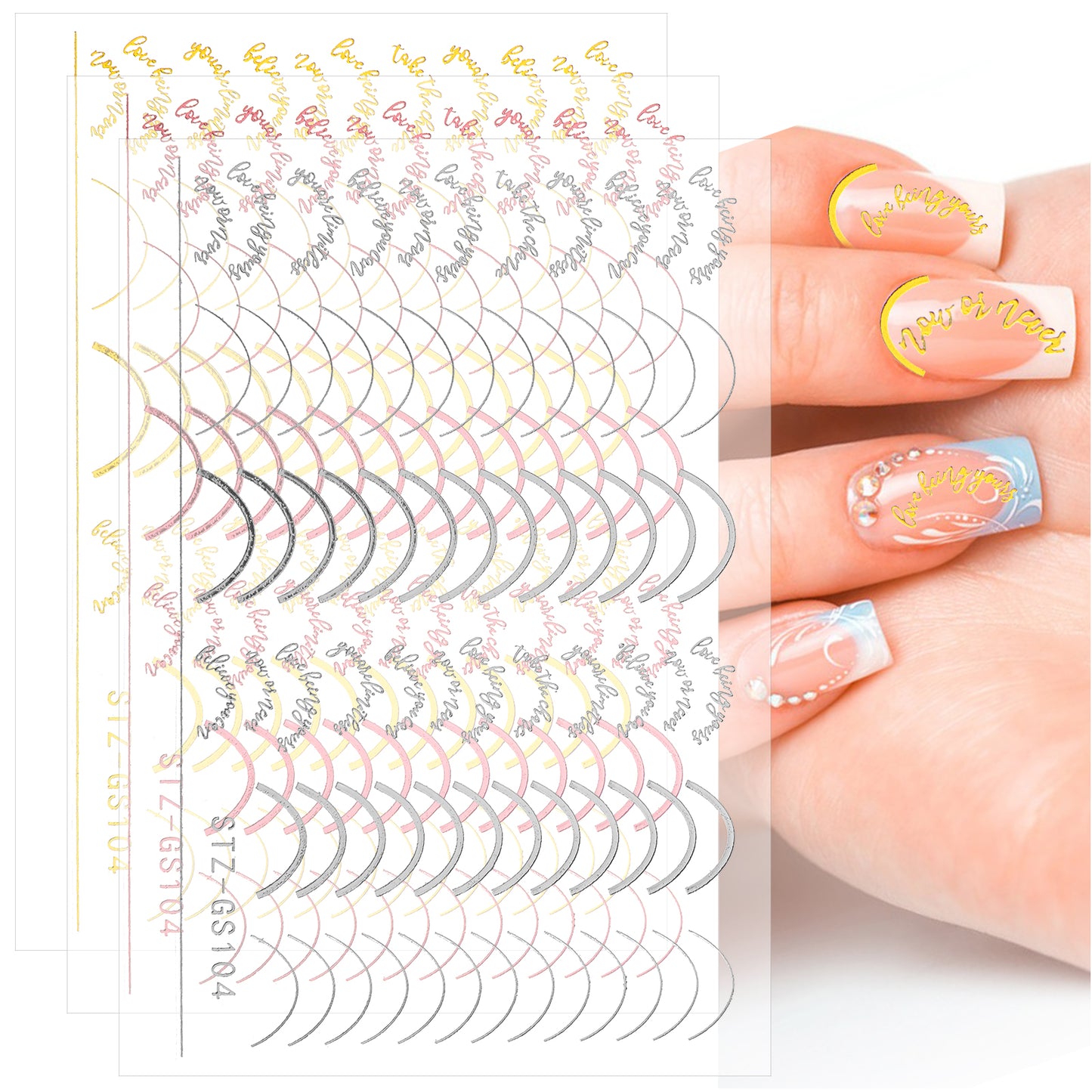 Tyqour 3 Sheet French Line Nail Stickers Gold Silver French Tip Stickers French Manicure Strips 3D Simple Lines Nail Decals Guides Manicure Accessories for DIY Nail Art Decorations Stencil Tools