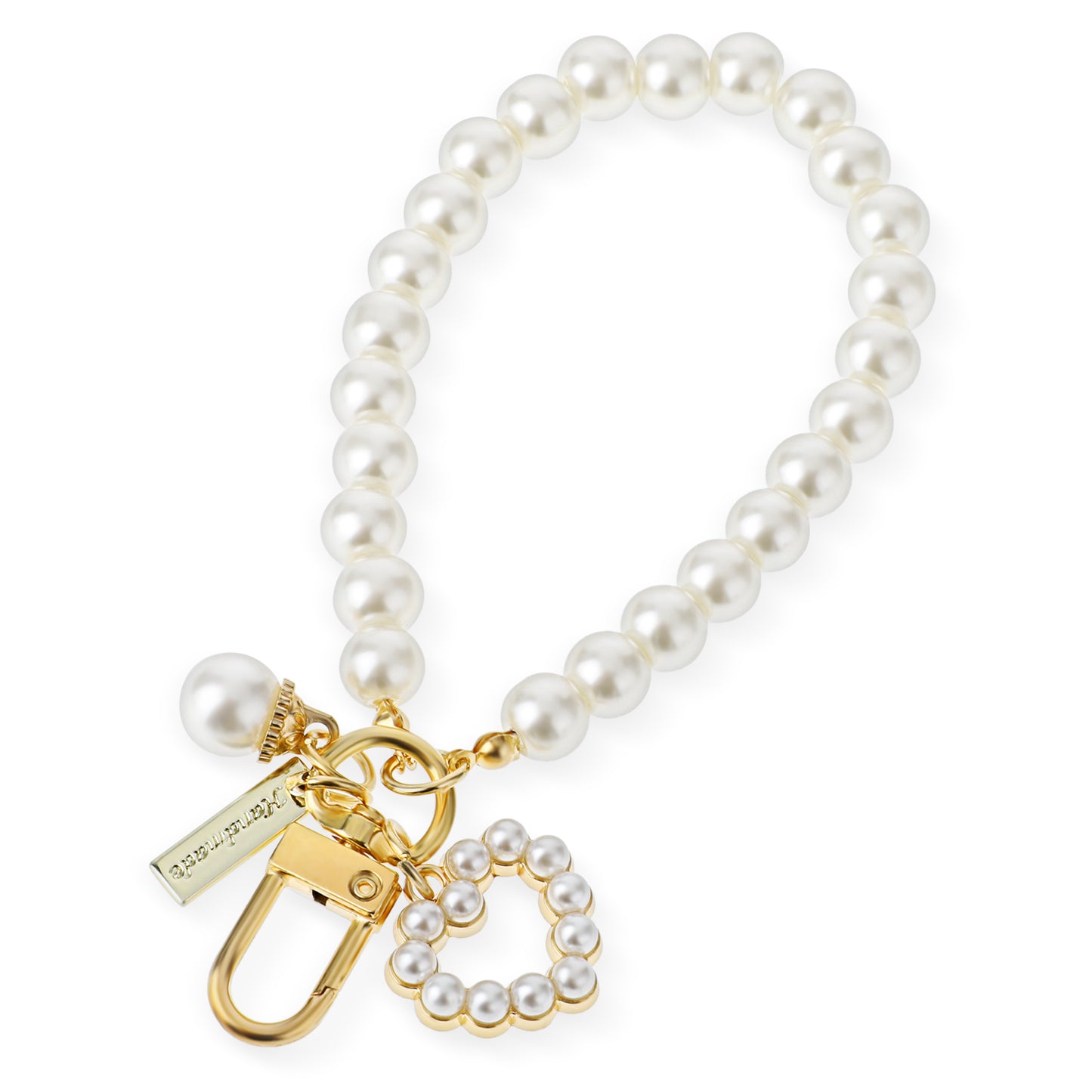 Pearl Keychain Wristlet Golden Imitation Pearl Key Chain Women Cute Purse Charms Pendant Love Heart Girly Backpack Key Ring Accessory Gift for Car Keys (Heart)