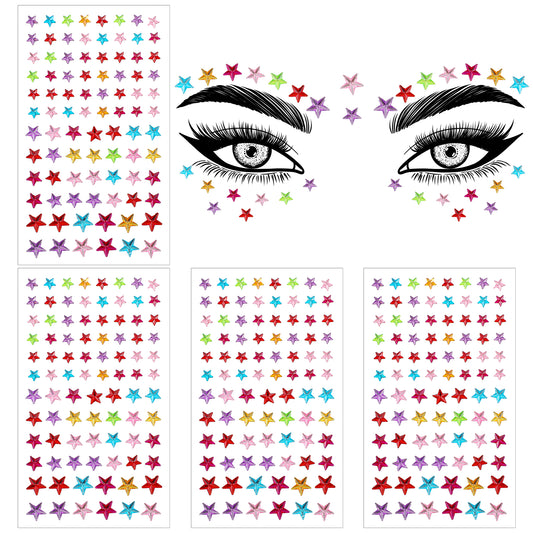 Tyqour 4 Sheets Colorful Star Face Stickers Face Eye Rhinestones Makeup Stickers Self Adhesive Sparkle Freckles Jewels For Face Rave Accessories For Hallow Parties Festival Daily Use
