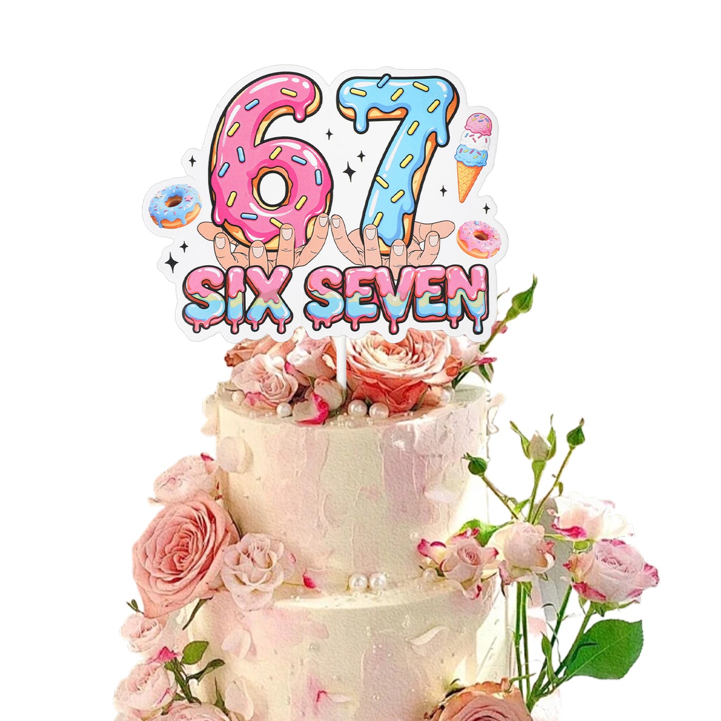 RAHHLIZS 6-7 Six Seven Cake Topper Happy Birthday Cake Topper Glitter Birthday for Boy Girls Decorations Party Supllies Pink 6 Blue 7