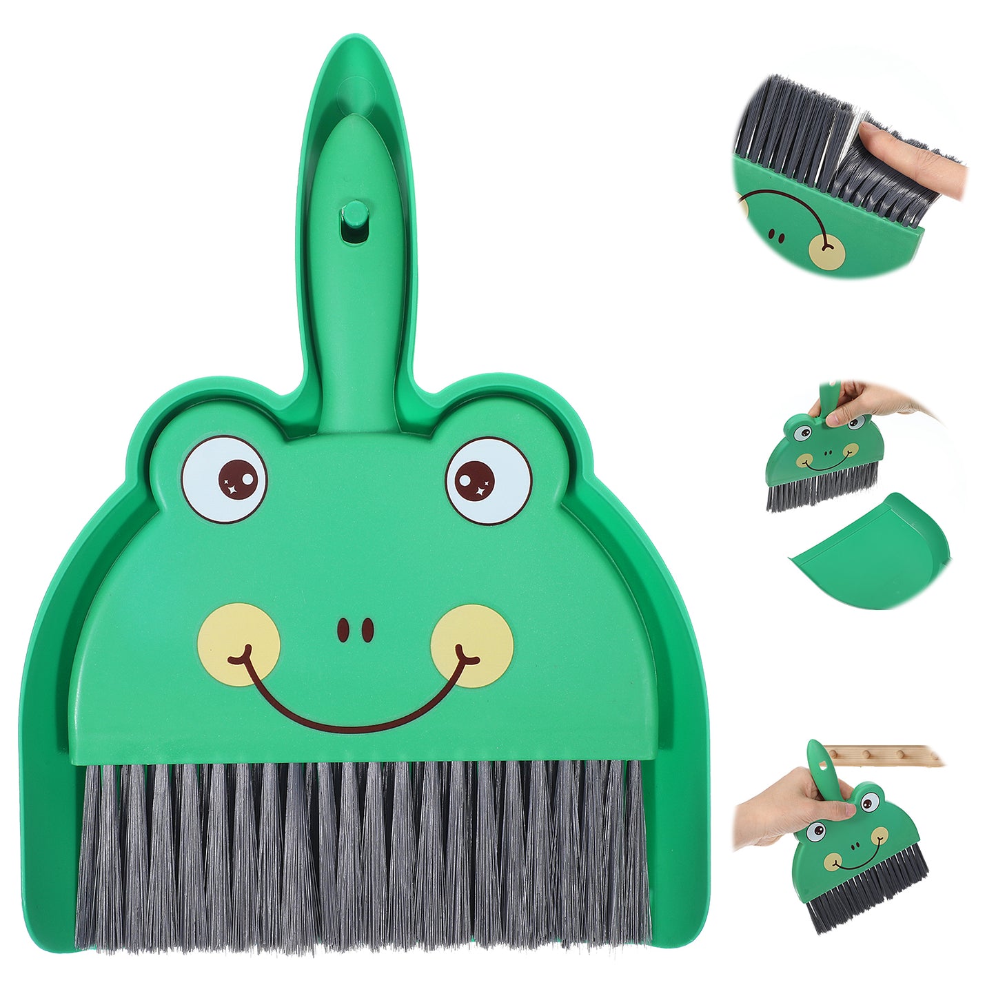 Tyqour Small Dustpan and Brush Set Cute Little Green Hand Broom and Dustpan Set Portable Dust Pan and Brush Set Durable Table Desktop Cleaning Supplies for Tabletop Debris Keyboards