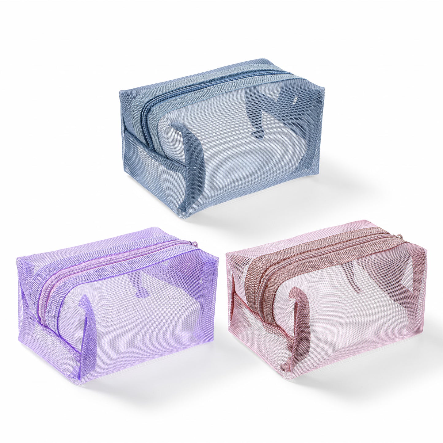 Rahhlizs 3 Pcs Mini Mesh Makeup Bag with Zipper Portable Mesh Cosmetic Bag Square Small Mesh-Zipper Pouch Travel Storage Organizer for Lipstick Makeup Electronics Coin Card Key