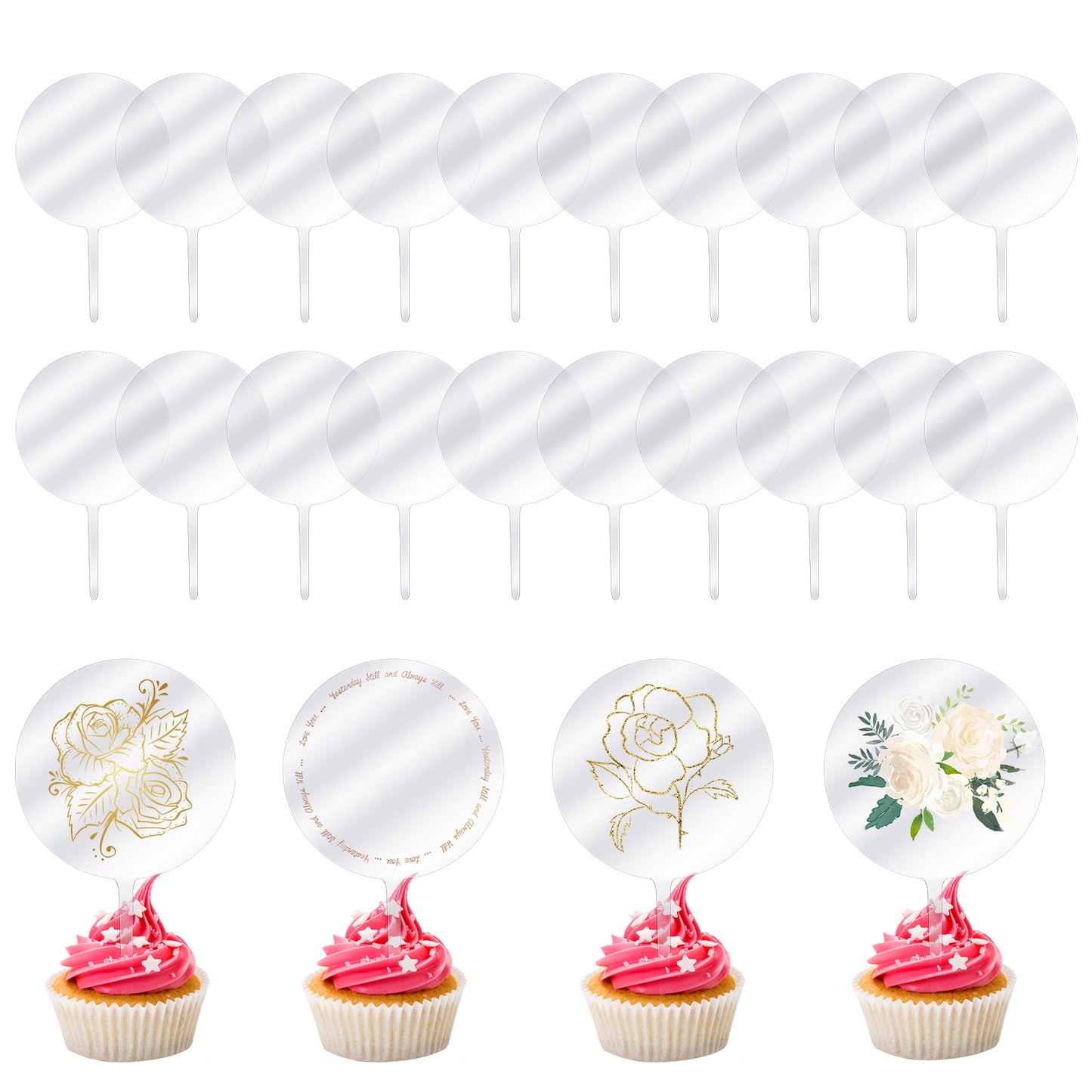 Round Acrylic Cupcake Toppers Blank Cupcake Stick Toppers Clear Mini DIY