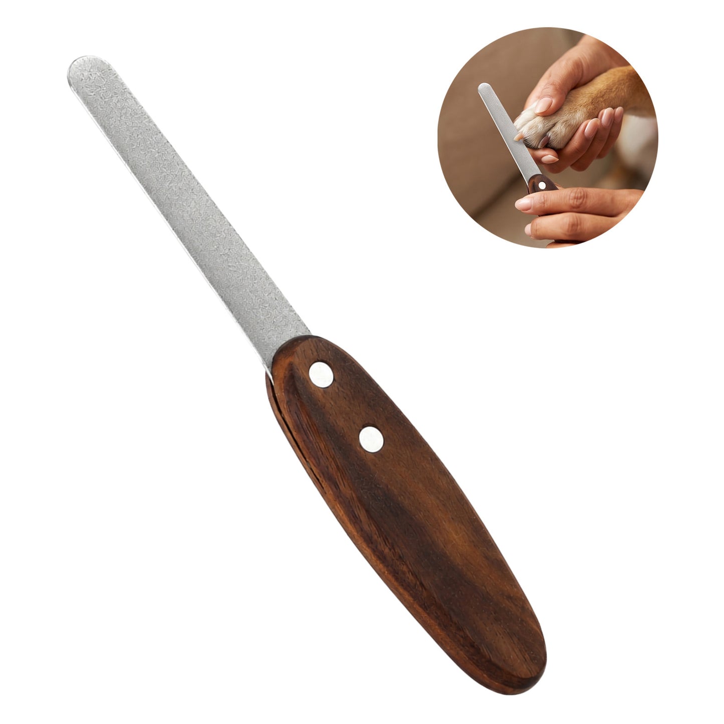 Chsoejuf Dog Nail Filer Diamond Coated Metal for Dogs Cats Walnut Handle