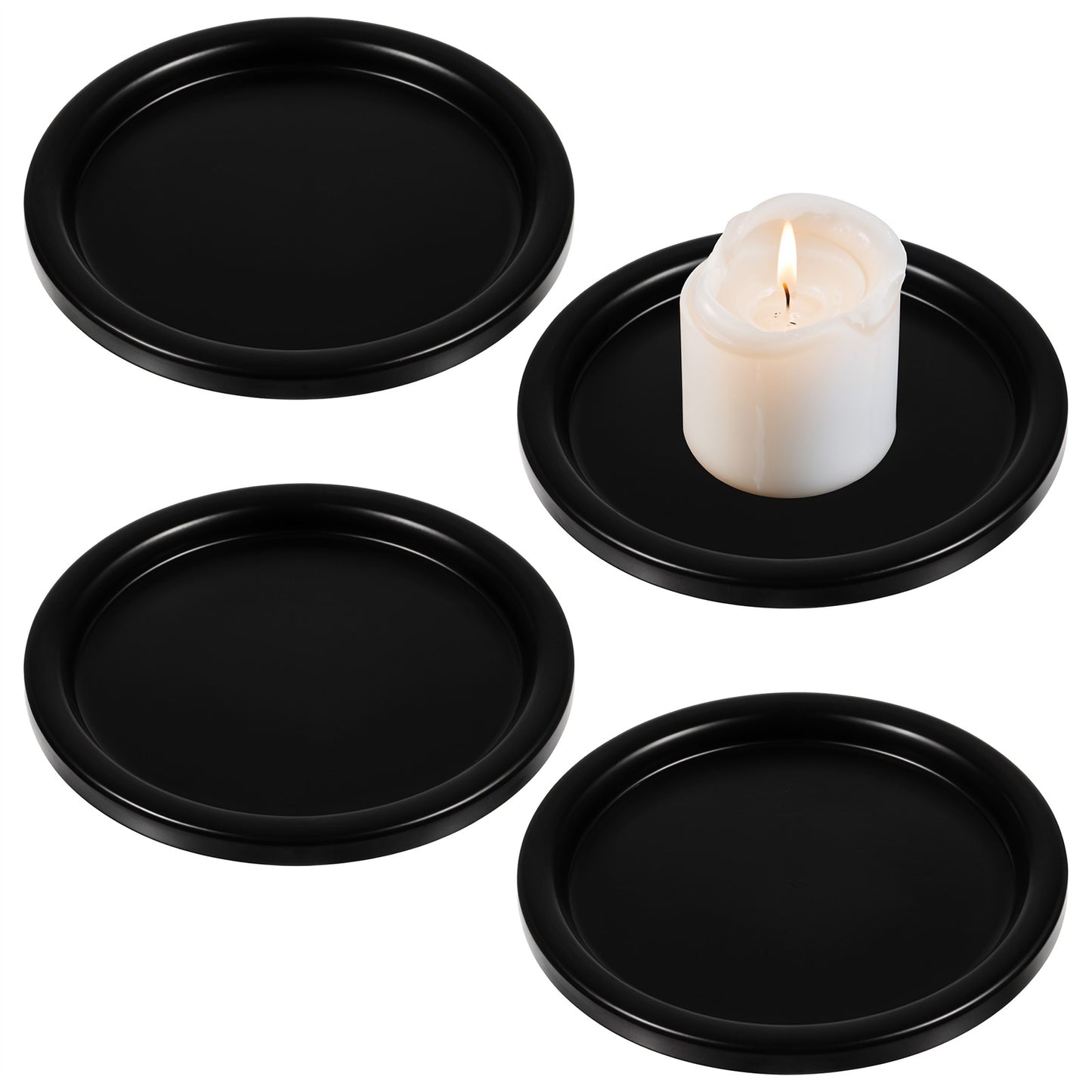 2 PCS Black Iron Plate Candle Holder, 3.6 Inch Metal Saucer Style Candle Holder, Elegant Decorative Iron Pillar Candle Plate for Incense Cones, Spa, Weddings, Home Decor