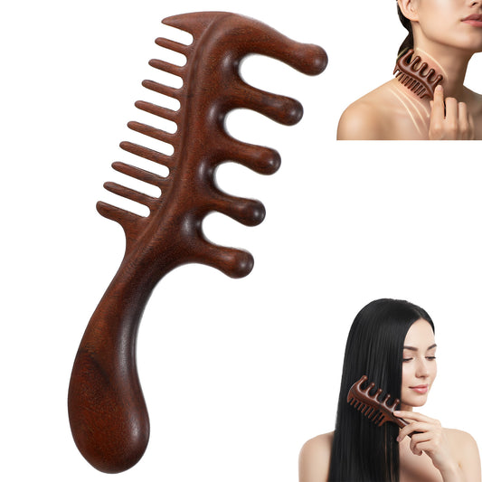 1 PCS Wooden Massage Comb Wooden Scalp Massager Wood 2 in 1 Wide Fine Tooth with Handle for Hair Growth for Curls Women Men Detangles Long Thick Wet Dry Hair Head Anti-Static Scalp Care Relief