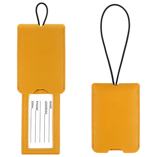 Ymapinc Custom Luggage Tags for Suitcases, 2Pcs Name Tags for Luggage, Yellow Leather Luggage Personalized Tags for Bags Backpacks Preventing Loss