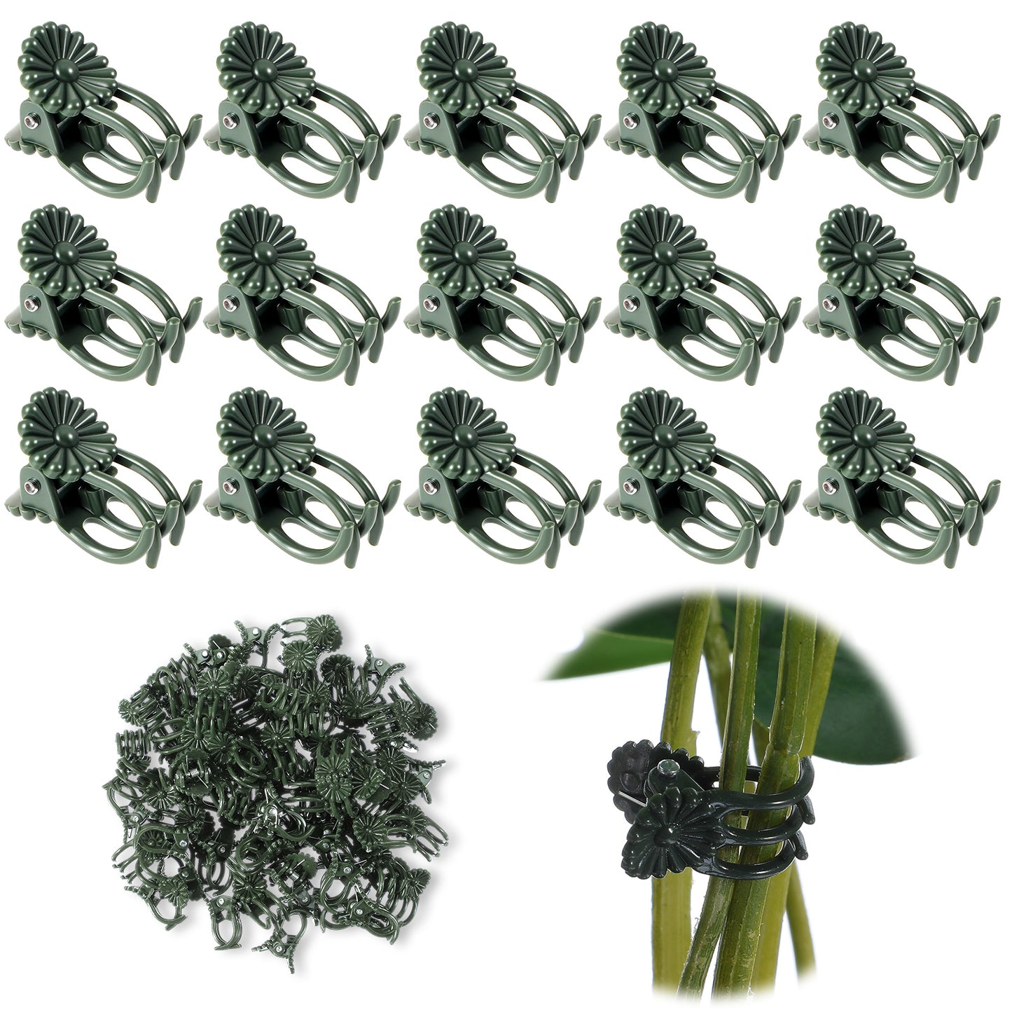 100 Pcs Plant Clips for Climbing Plants Orchid Clips Plants Support Garden Clip Pins Small Flower Gardening Fixing Clip Vine for Supporting Stems Vines Stalks Climbing Plant Grow Upright (Dark Green)