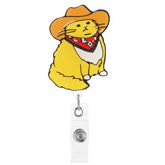 Ymapinc Cat Badge Reel Funny Retractable ID Badge Holder for Medical Assistant Nursing Student Cute Animal Cowboy Cat Badge Holder with Alligator Clip for Nurse Doctor