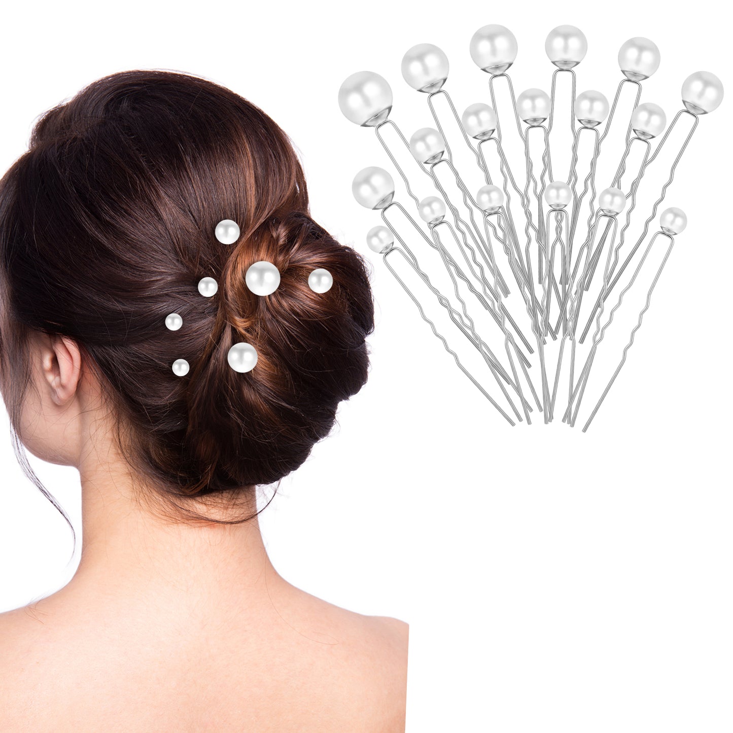 Nogeqi 18PCS Pearl Hair Pins, U Shaped Pearl Bobby Pins, Wedding Bridal Hair Accessories for Women Girls Brides Bridesmaid (Silver)