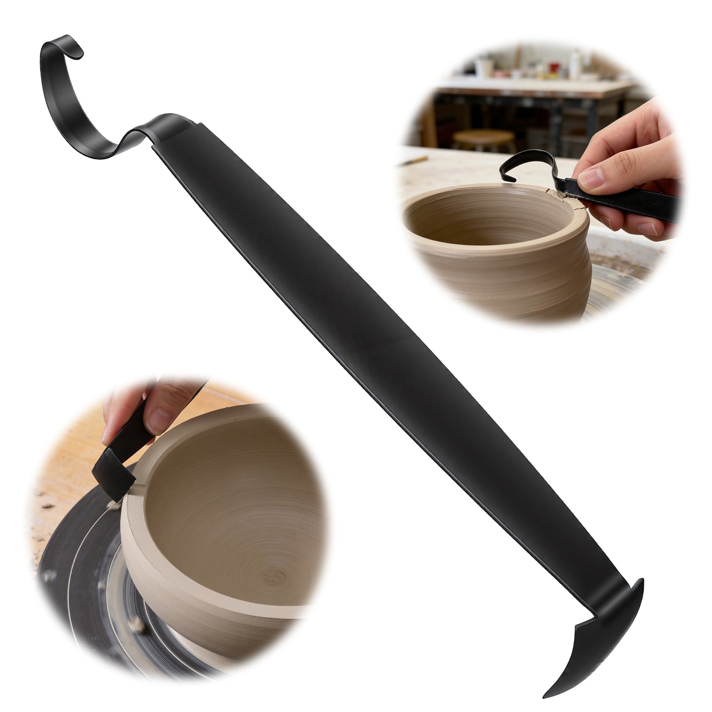 Pottery Trimming Tools, Stainless Steel Double Ended Clay Tools for Pottery and Ceramic Artists, 6.89 inch Black