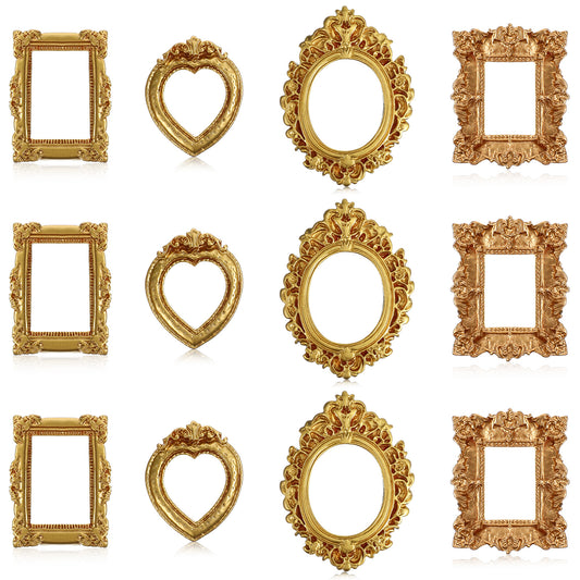 Ymapinc Vintage Small Photo Frame for Crafts, 12 Pcs Vintage Small Frames, Ornate Gold Picture Frames, Miniature Baroque Resin Photo Frame Ornaments, Table Wall Hanging Decor for Wedding/Christmas