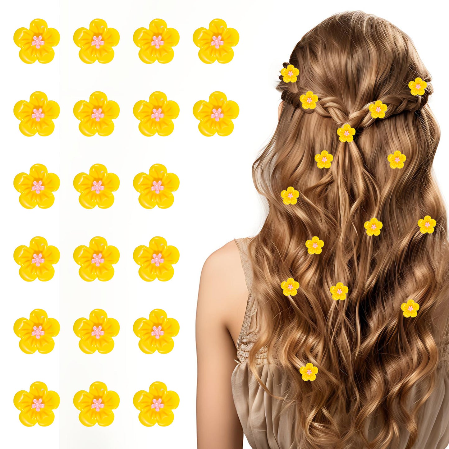 Shimmeroo 20Pcs Small Flower Hair Clips,Cute Flowers for Hair Accessories Mini Flower Claw Clips for Women,Yellow