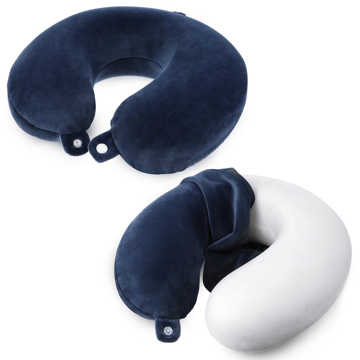2 Packs Travel Neck Pillow Covers with Zipper Washable U Shaped Neck Pillow Case Cover Only Soft Polyester Airplane Pillows Cover Navy Blue Wome Men Universal Pillowcase Covers Polyester (No Filler)