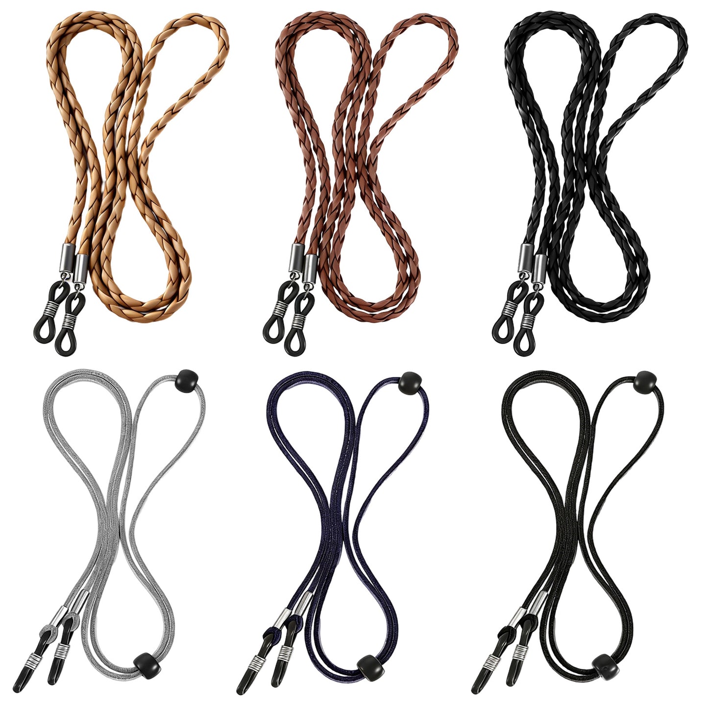 Bremorou 6pcs Glasses Straps, Eyeglasses Strap, Eye Glasses Holders Around Neck, Adjustable Leather Glasses Chain for Men & Women, Anti-Slip Sunglass Strap, Adjustable Leather Lanyards