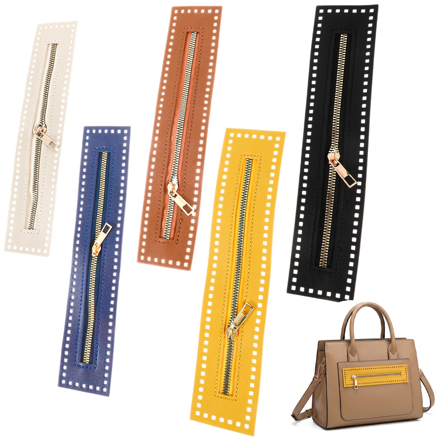 5Pcs PU Leather Zippers 10.63x2.28in Crochet Zipper with Holes for Crochet Bag Sewing Zippers for Handbags Handmade Bags DIY Purses Jeans