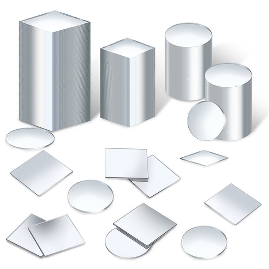 150 Pcs Mirror Pieces for Crafts 0.94 Inch 3 Shapes Mirror Mosaic Tiles Tiny Mirrors for Crafts DIY Craft Mirrors Tile Round Diamond Square Mini Mosaic Mirrors for Disco Ball Indoor Outdoor Decor