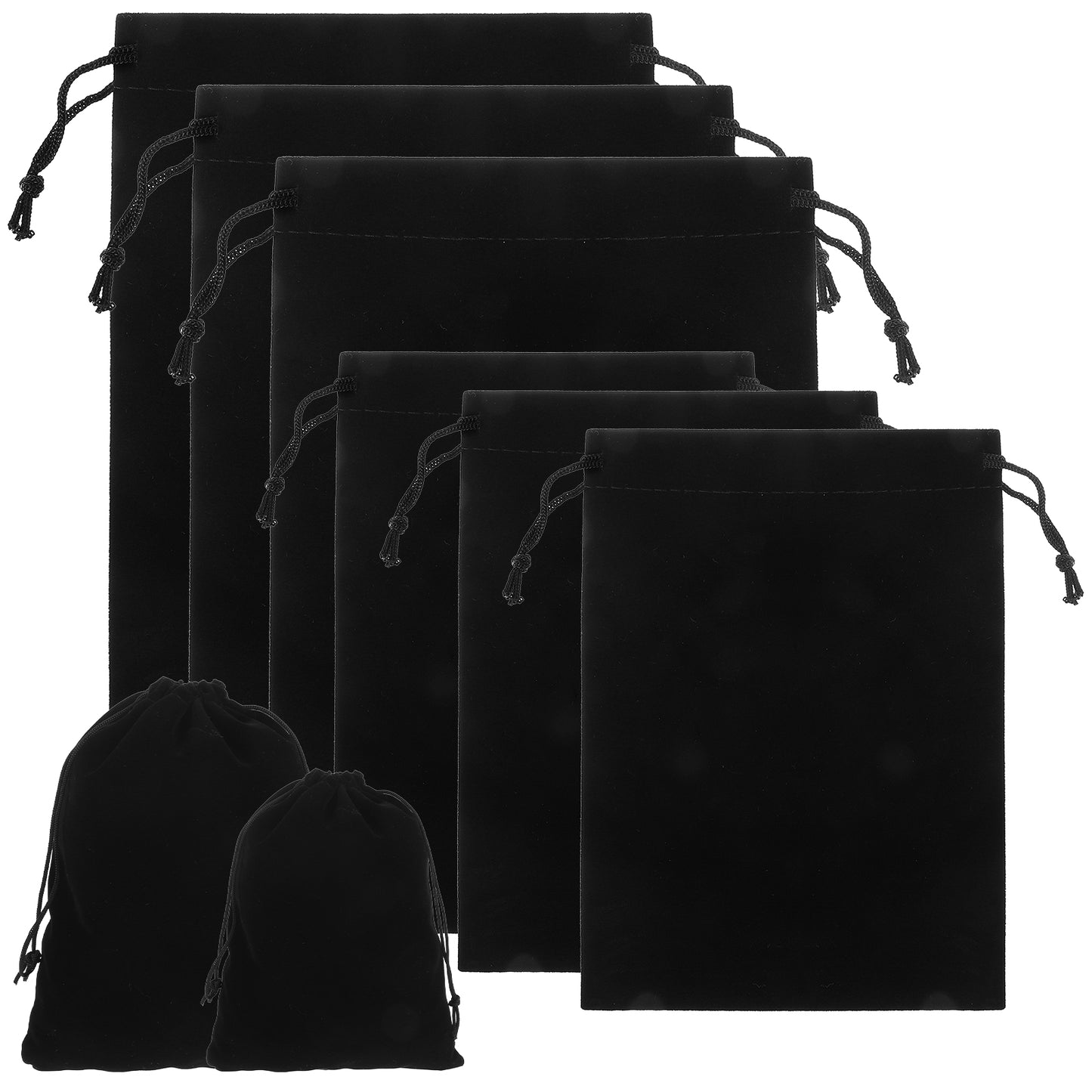 Tyqour Velvet Bags with Drawstrings, 6PCS Black Velvet Jewelry Pouches, Small and Large Drawstring Pouch, Black Gift Bag for Wedding, Party Favors, Candy Bags, Christmas Gift Bags