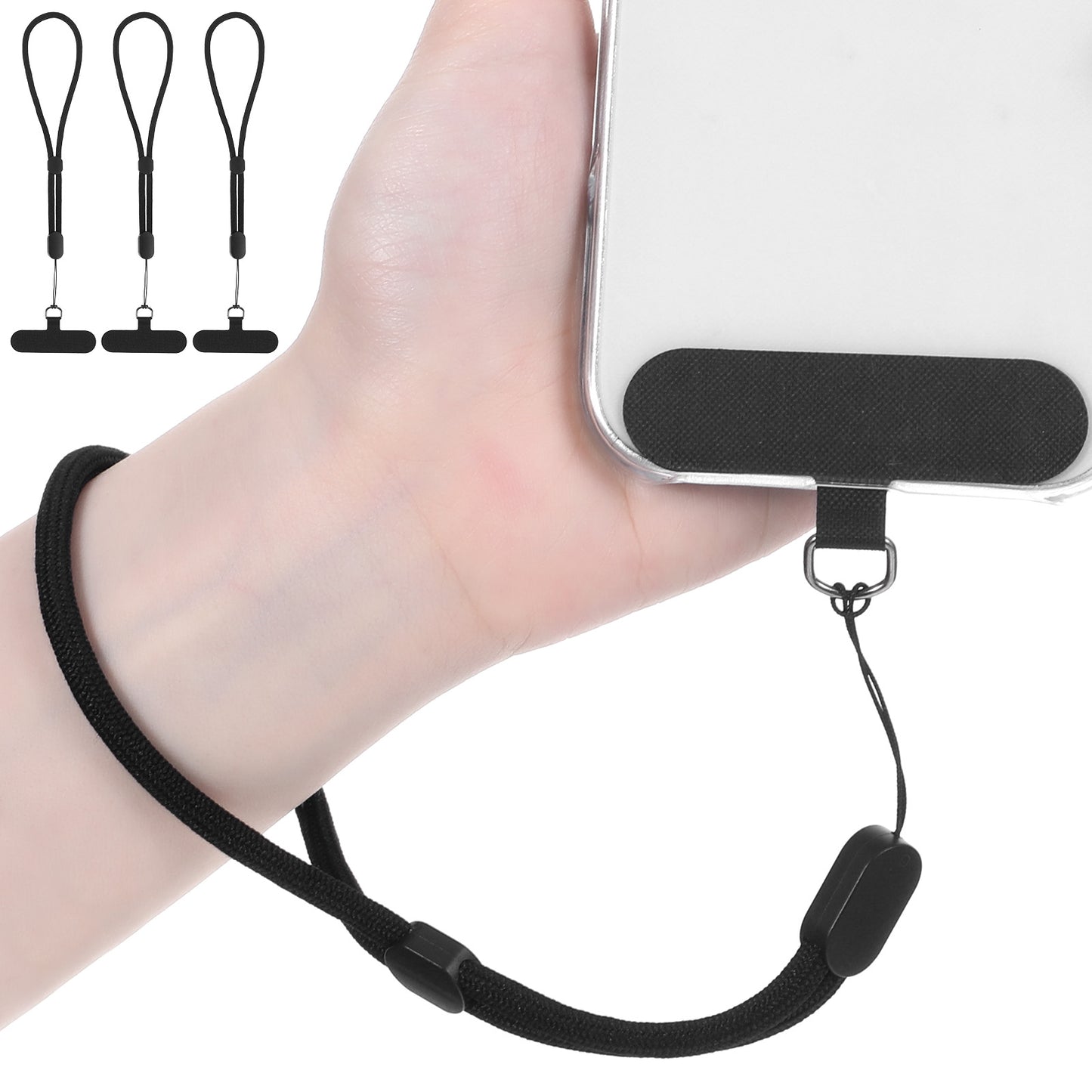 Xinjoduz 3 PCS Adjustable Wristlet Strap with 3 Phone Lanyard Tab Hand Wrist Strap Lanyard Phone Tether Straps Adjustable Wristlet Straps Universal Multifunctional Patch Lanyards for Women Men(Black)
