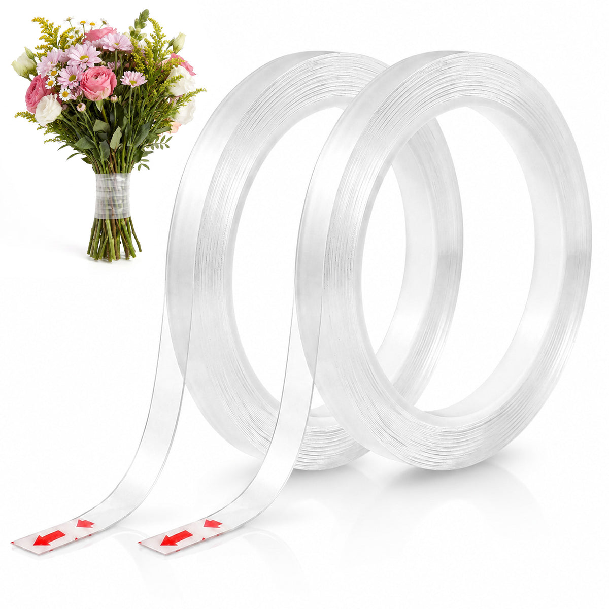 RAHHLIZS 2 Rolls Clear Floral Tape 65 Yard White Floral Tape for Wrapping