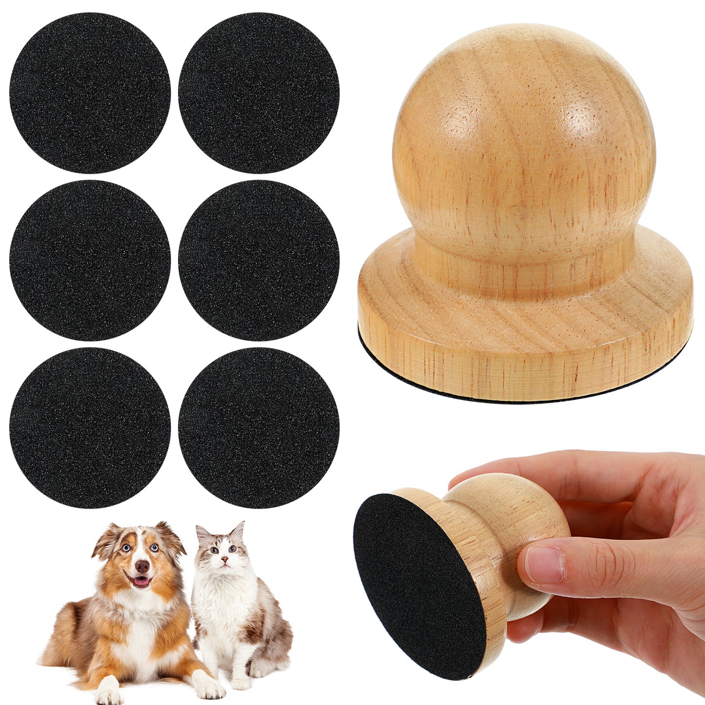 Matwsec Wooden Dog Nail File, 1 Pc Dog Scratch Board for Nails with 6 Pcs Replaceable Sandpaper, Silent Grooming Tool for Puppies and Dogs, Gentle Filing without Noise (Brown, Boxed)