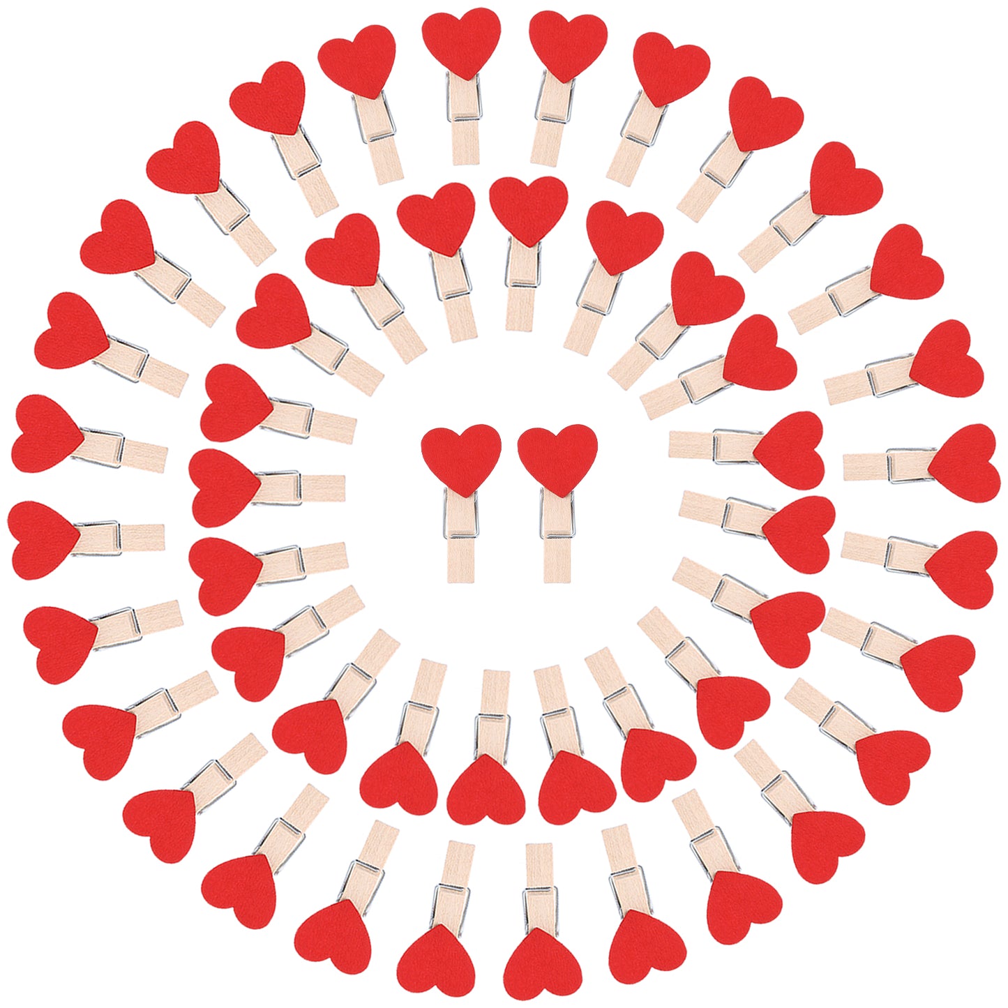 Shimmeroo 50Pcs Red Heart Wooden Clothespins - Mini Heart Photo Clips for Crafts, Baby Shower, Wedding, Birthday Decorations (1.42 Inch)