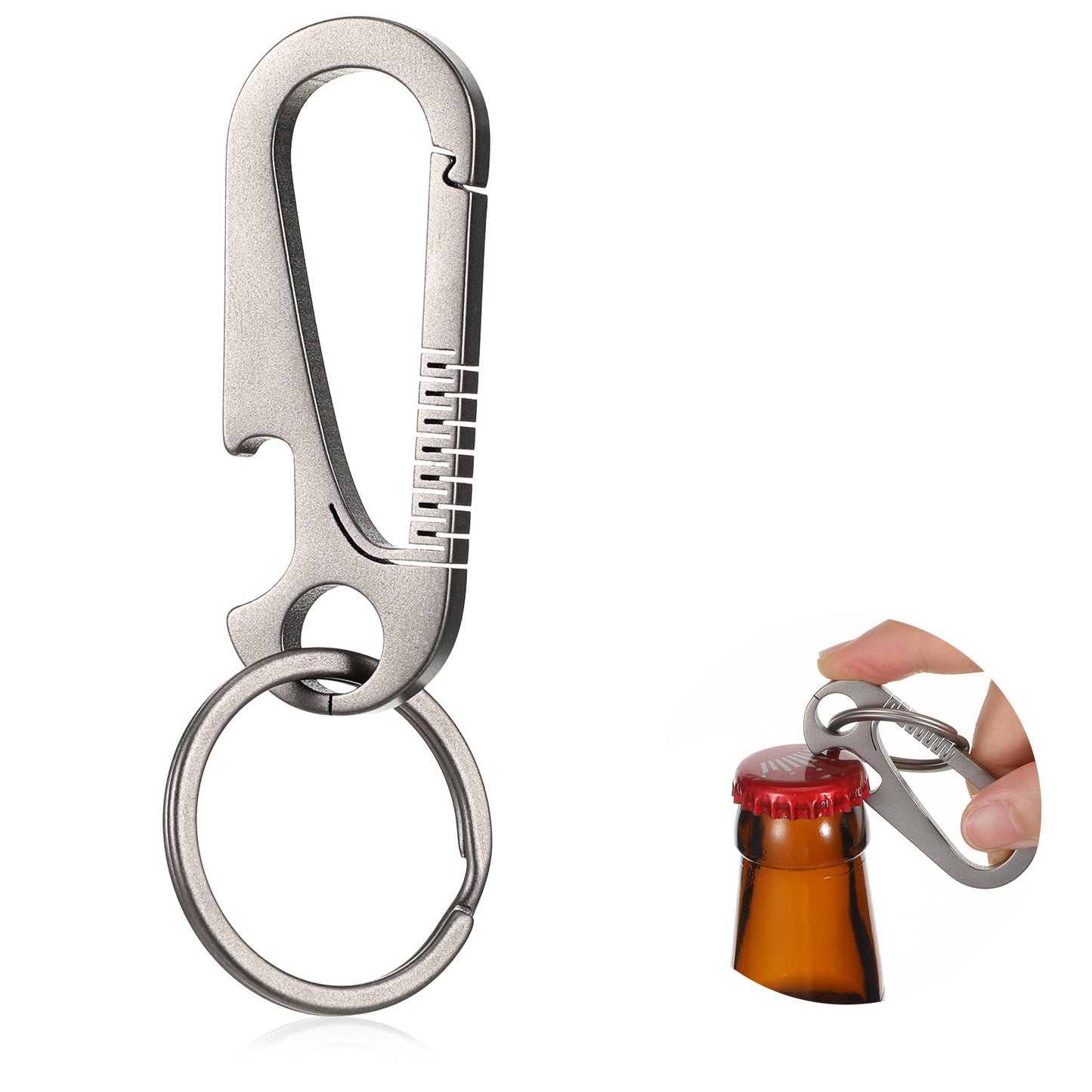 RAHHLIZS 3.15 Inch Titanium Carabiner EDC Keychain with Bottle Opener, Quick Release Titanium Key Ring, Heavy Duty Lightweight Key Carabiner Clip for Men Women