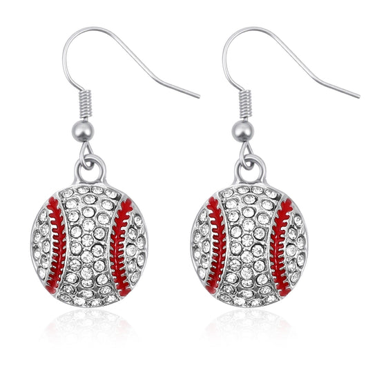 1 Pair Baseball Earings Classic Baseball Dangle Earrings Cubic Zirconia Volleyball Football Soccer Sports Earring Diamond Stud Accessories for Women Mother Holiday Party Game Day Jewelry Gifts