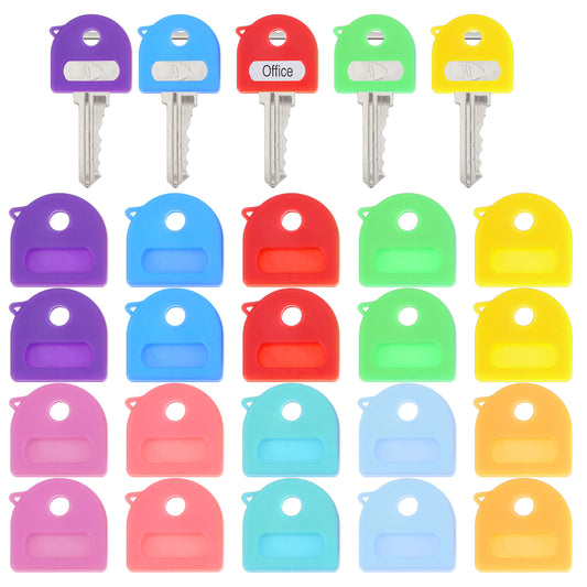 20 Pack Key Identifier Caps for House Keys, Plastic Soft Rubber Key Identifiers, Keys Tags with Labels, Markers Tags for Standard Flat Organization House Keychain, Easy to Classify (10 Color)