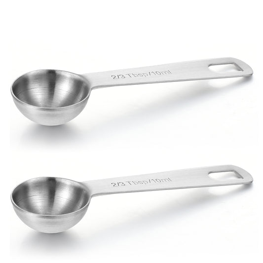 2PCS Metal Measuring Spoons 10 Ml (2 Teaspoon, 2/3 Tablespoon, 10 Cc, 1/3 Oz) with Long Handle Single Teaspoon Scoop Stainless Steel for Coffee Loose Tea Protein Spices Powders and Other Dry Goods