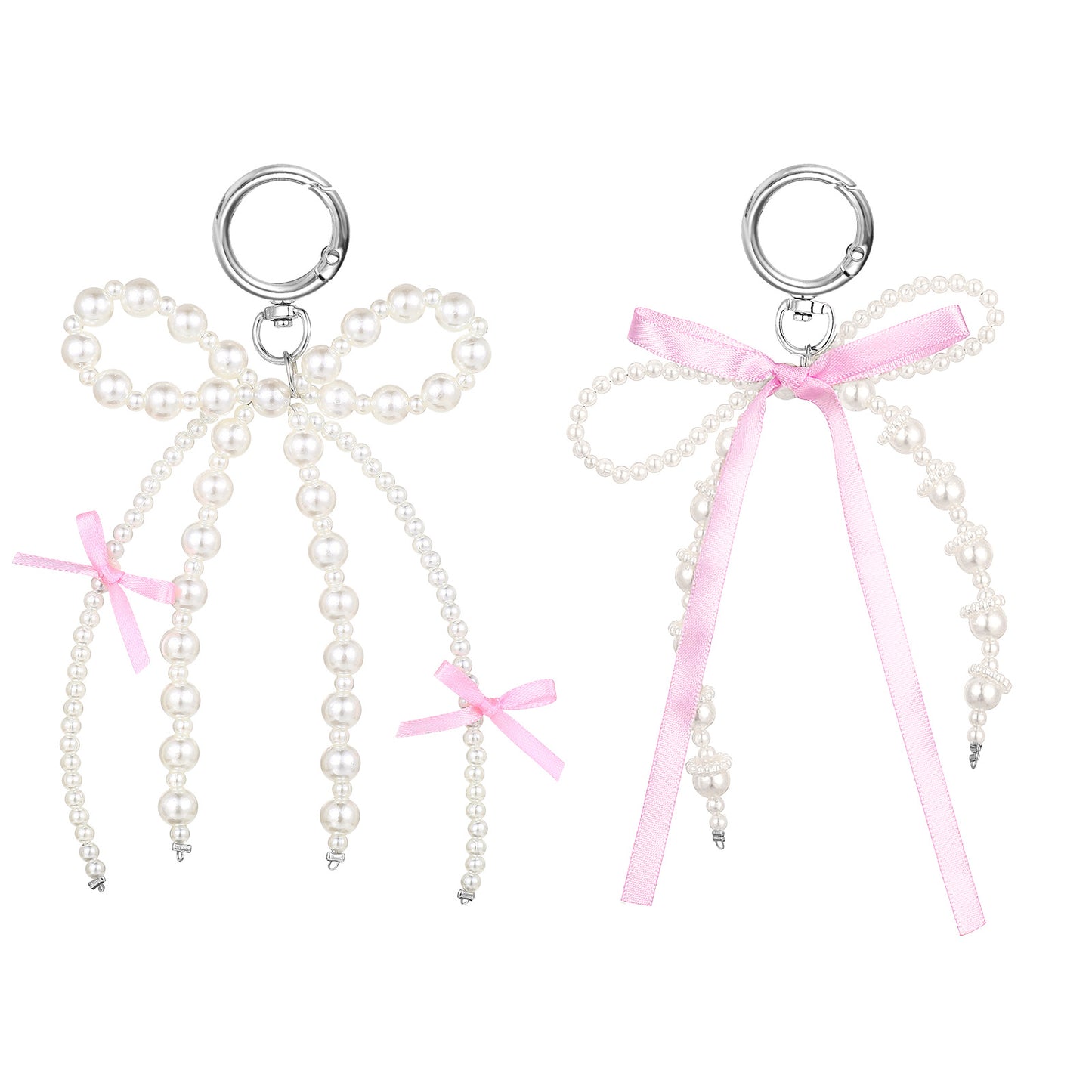 2 Pcs Pearl Bow Keychain Pink Bow Bag Charms for Women Cute Bowknot Beaded Keyring Charms Aesthetic Pink Pearl Chain Bows Keychains Y2k Pearls Bowknot Keyring Purse Decorative Accessories Women