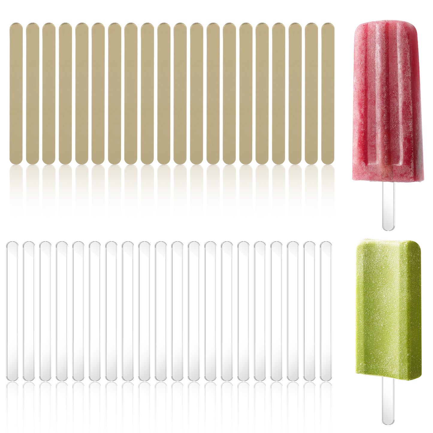 40 Pieces Reusable Acrylic Popsicle Sticks, 4.33 Inch Clear & Gold Popsicle Mold Sticks Ice Cream Cakesicle Mold Sticksmirror Ice Popstick for DIY Ice Pop, Cake Pop, Candy Dessert Making Crafts