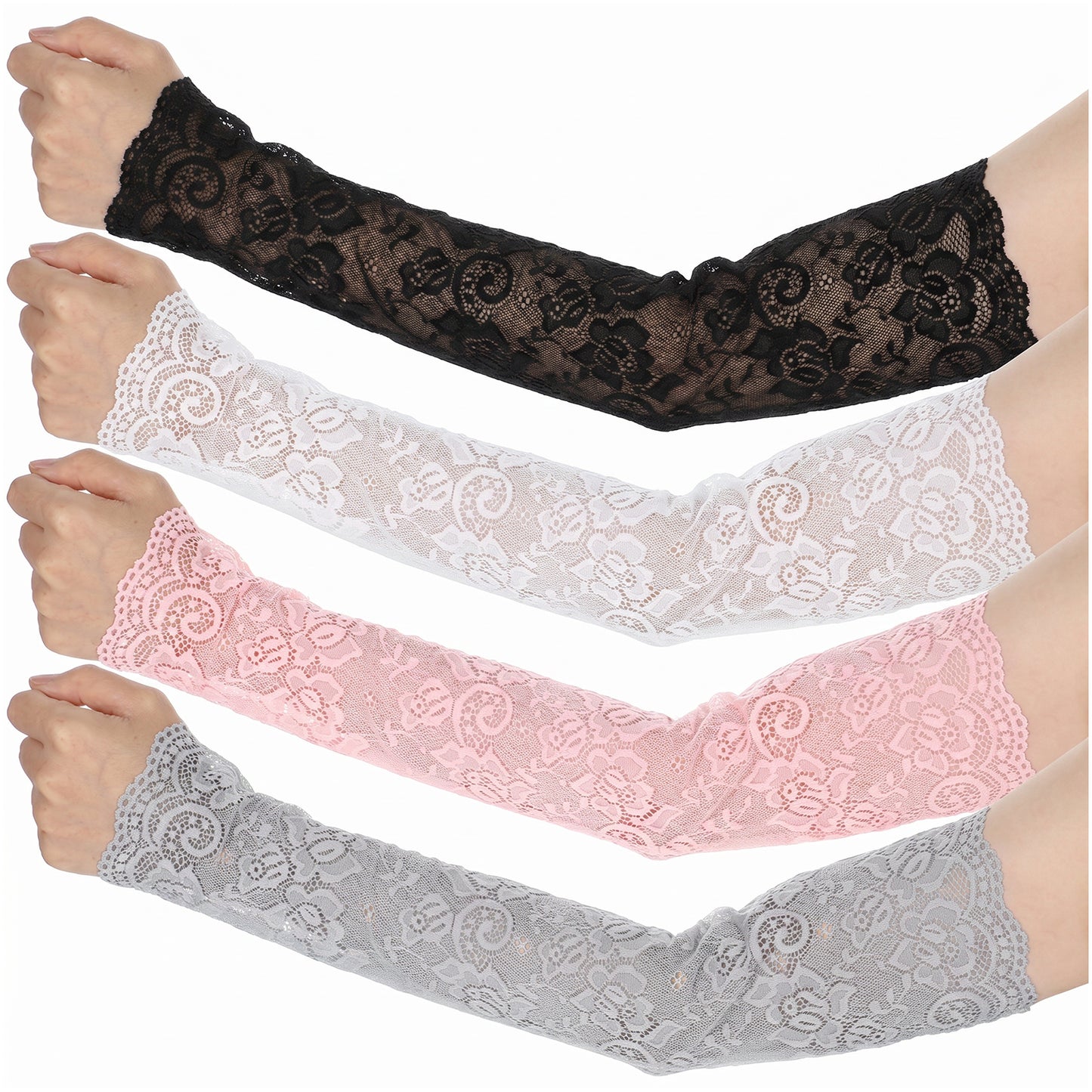 RAHHLIZS 4 Pairs Women Lace Arm Sleeves Arm Covers Fingerless Arms Sleeve Floral Hollow Lace Sleeves to Cover Arms for Women Wedding Tea Party Pattern Engagement Dress