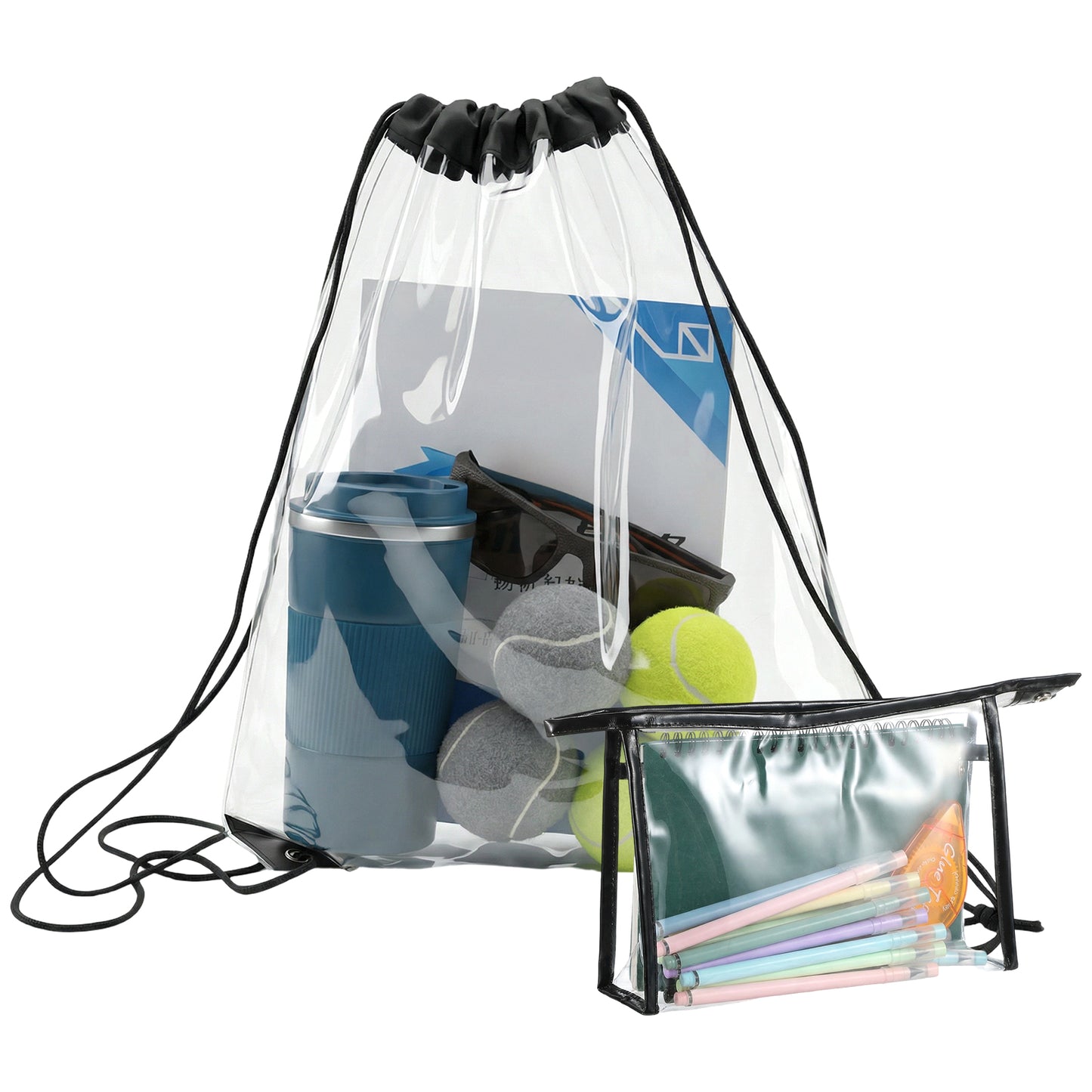 Sorcristy 2 Pcs Clear Drawstring Bag Drawstring Bags Clear Backpack Transparent for Stadium Events Pvc See Through Men And Women for Baseball Festival Beach Makeup(Black)