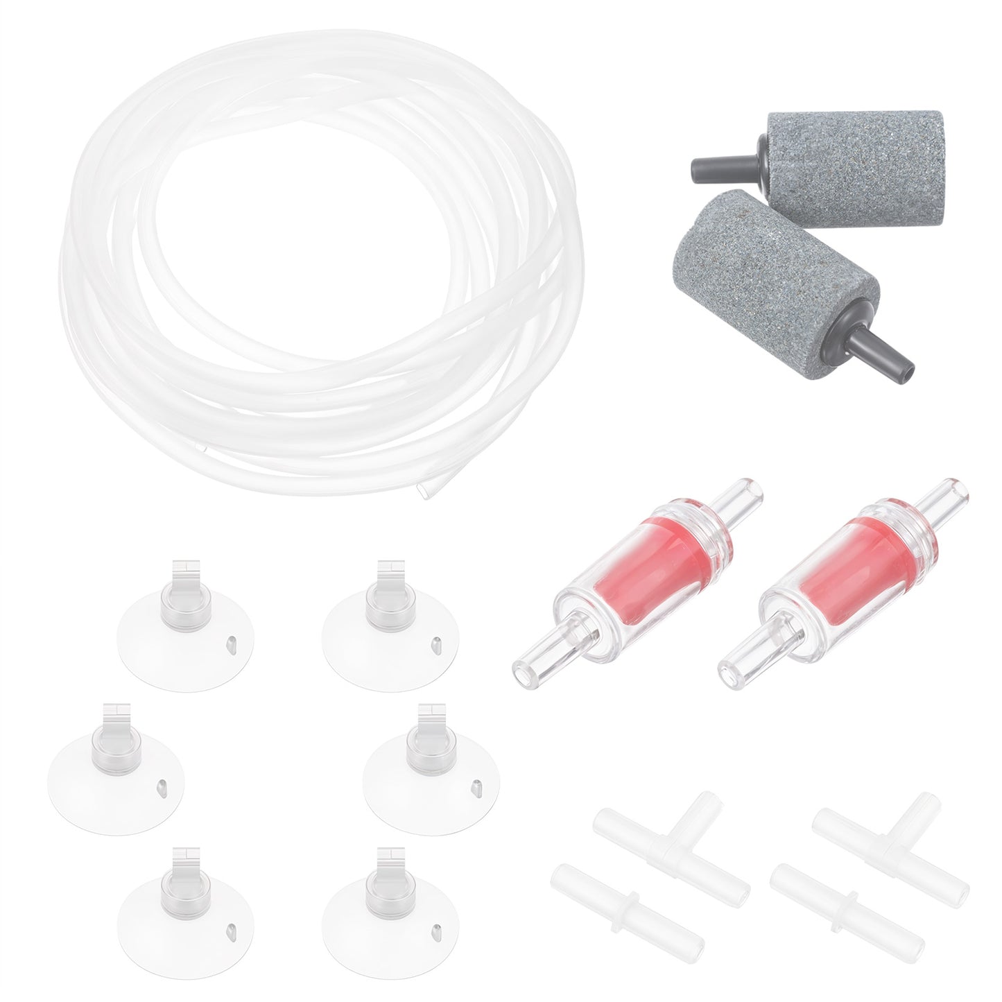 Xinjoduz 15 PCS Air Pump Accessories Set Kit with 13 Ft Aquarium Airline Tubing Standard Air Stone Cylinders Connectors Suction Cups and Check Valves for Fish Tank Aeration Setup (Clear)
