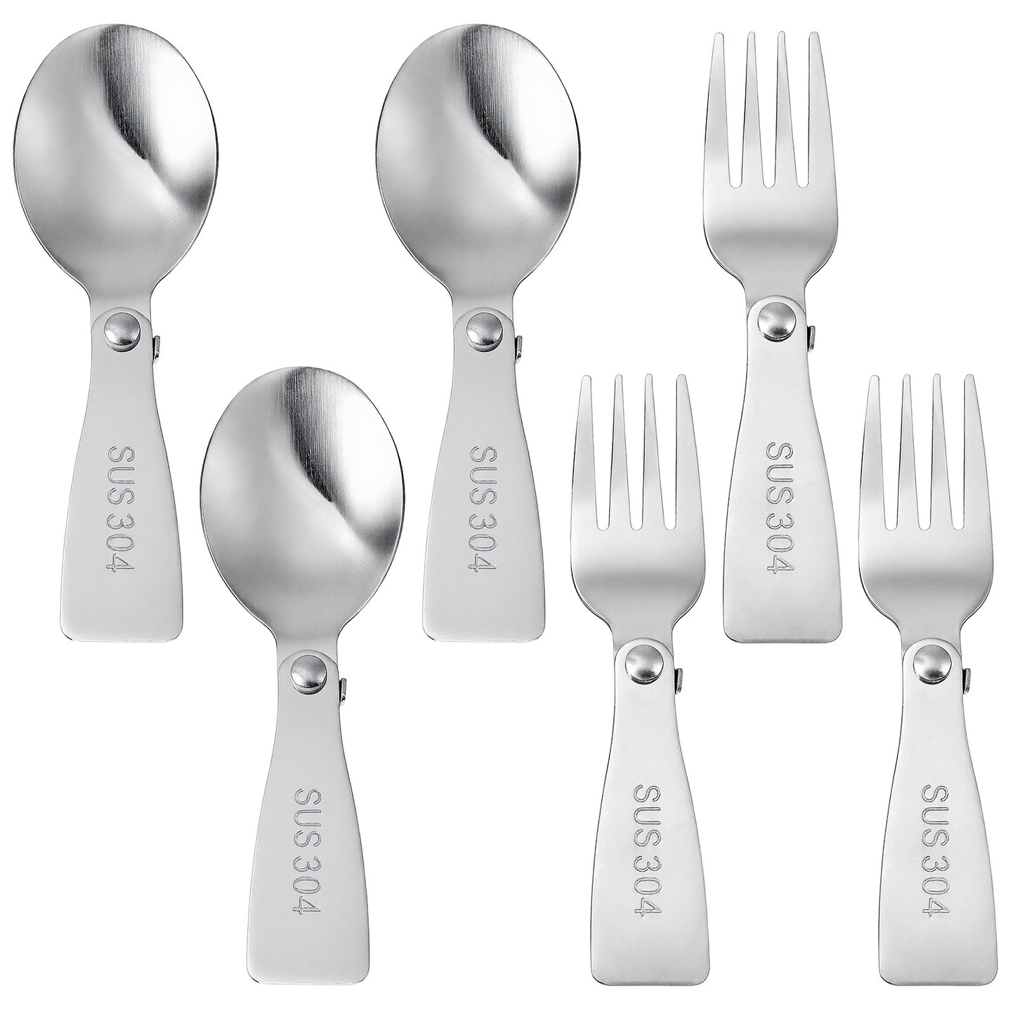 Mabor 6 PCS Folding Spoon and Fork Set, Stainless Steel Foldable Utensils for Food Jar Lunch Box Travel Camping Picnic Outdoor Dining Accessories, Silver