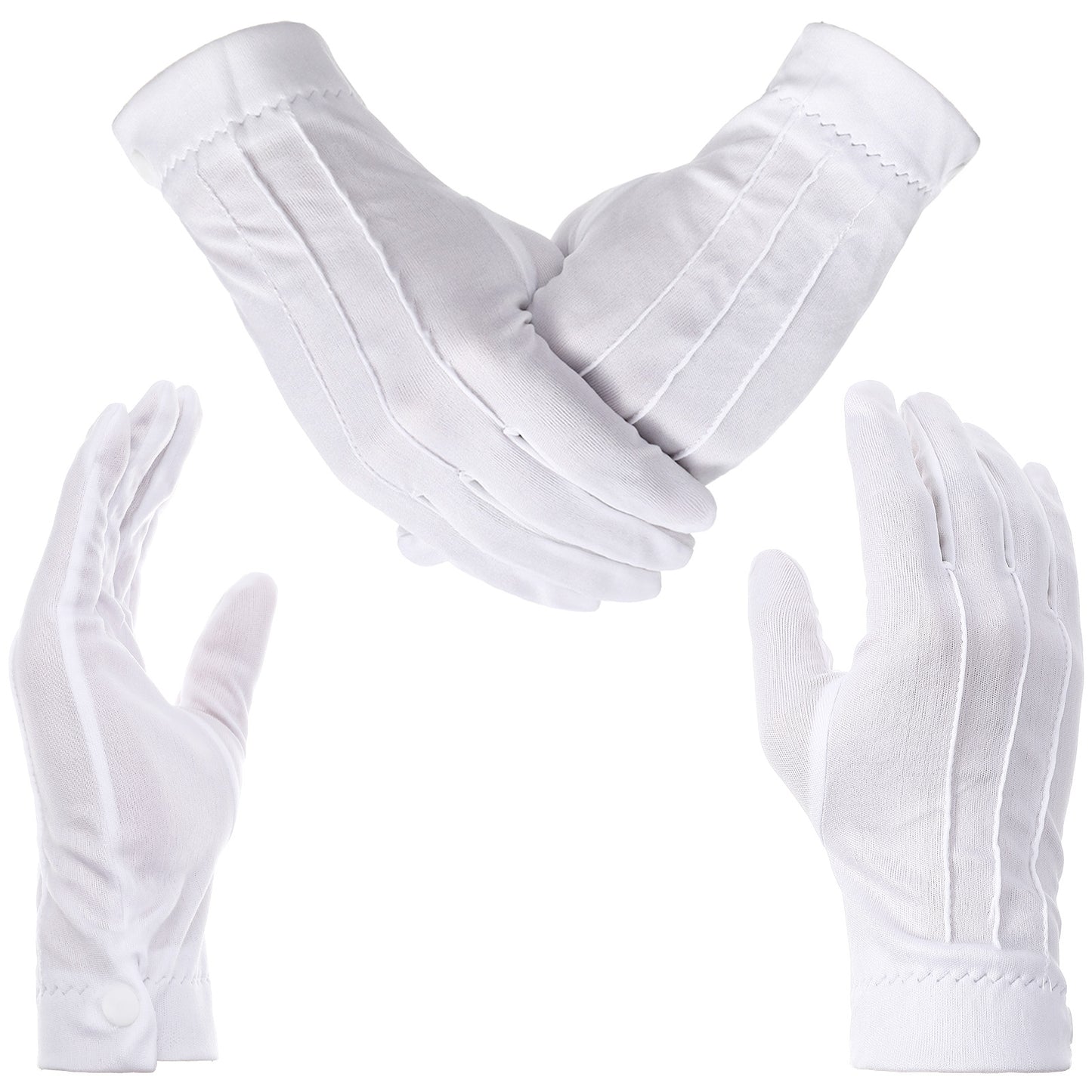 Tyqour White Gloves Cotton for Men, 2 Pairs Uniform Gloves with Snap Cuff