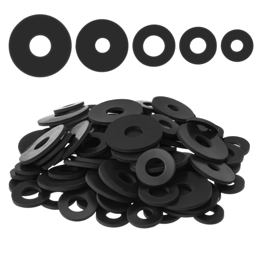 100PCS Rubber Washers Assortment Kit, 16/18/20/25/30mm (5 Sizes) Black Rubber Washers, Vibration Absorbing Pads, Sealing Rubbers Washer for Bolts, Faucets, Garden Bolts, Screws Hose