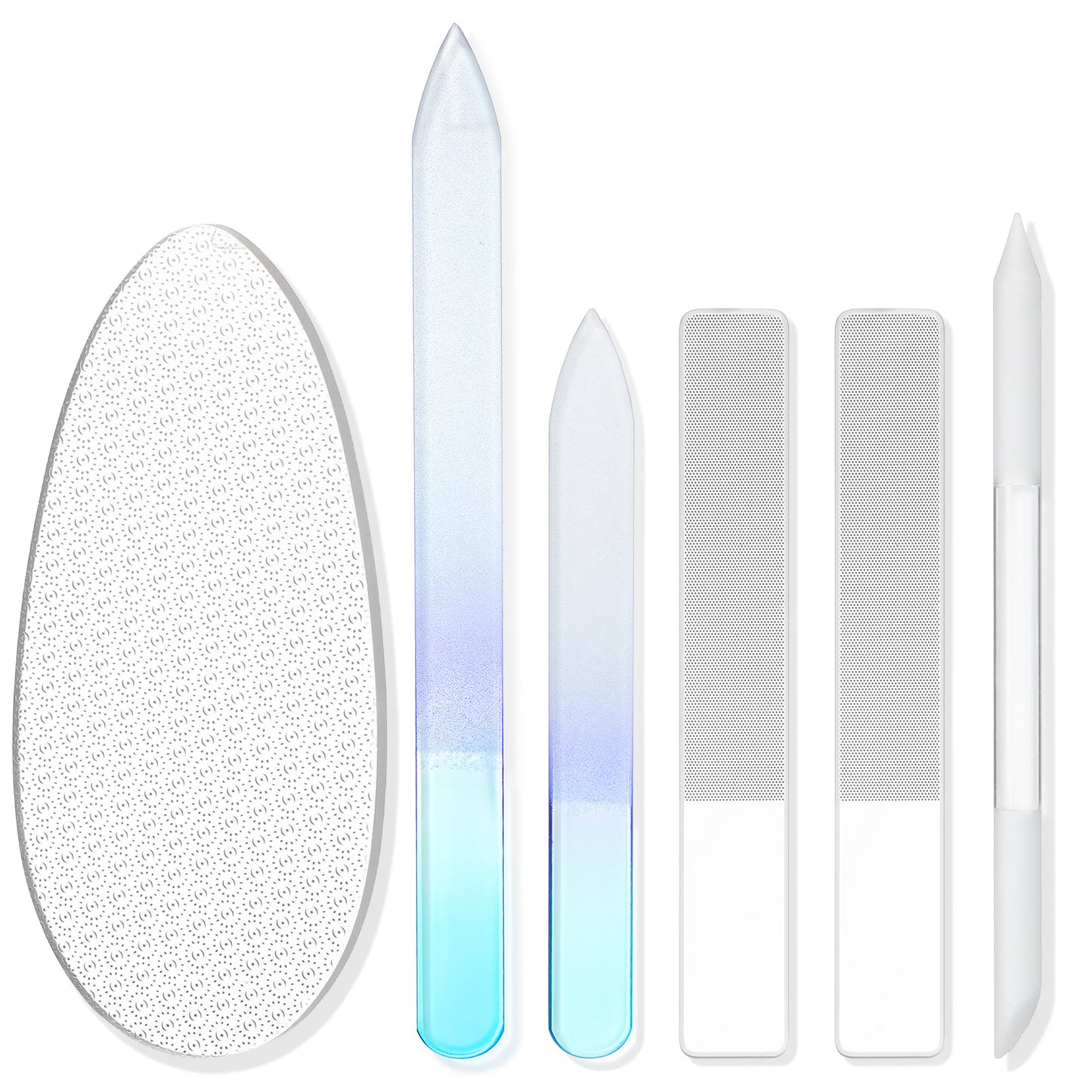 RAHHLIZS Glass Nail File and Cuticle Pusher Set 6pcs Foot Scrubber Callus Remover Tools Women Glass Natural Fingernail Toenail File Buffer Cuticle Trimmer Nail Shine Kits Care Pedicure
