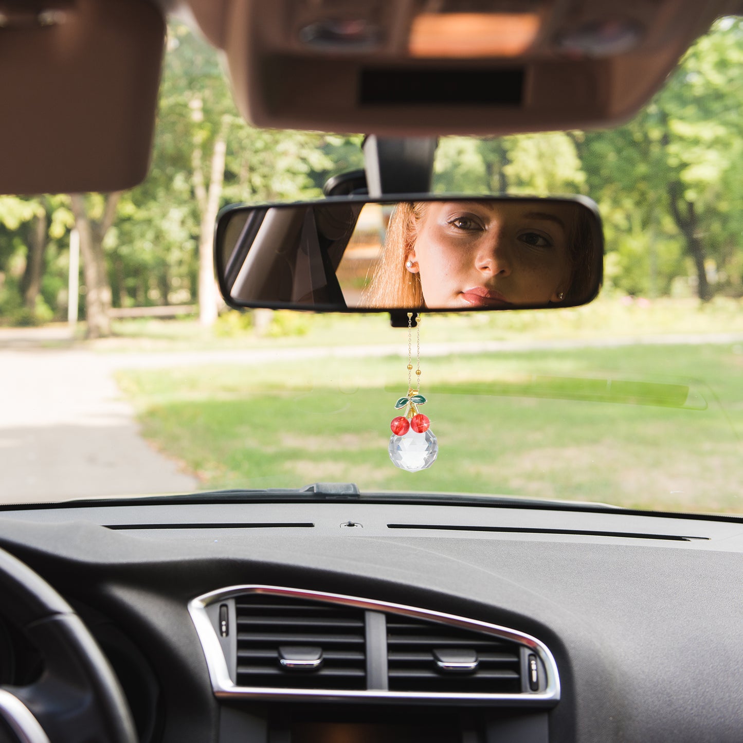 Tyqour Cherry Car Decor Decorations for Women Cute Cherry Crystal Car Hanging Ornament Sun Catcher for Car Cherry Charm Aesthetic Car Accessories