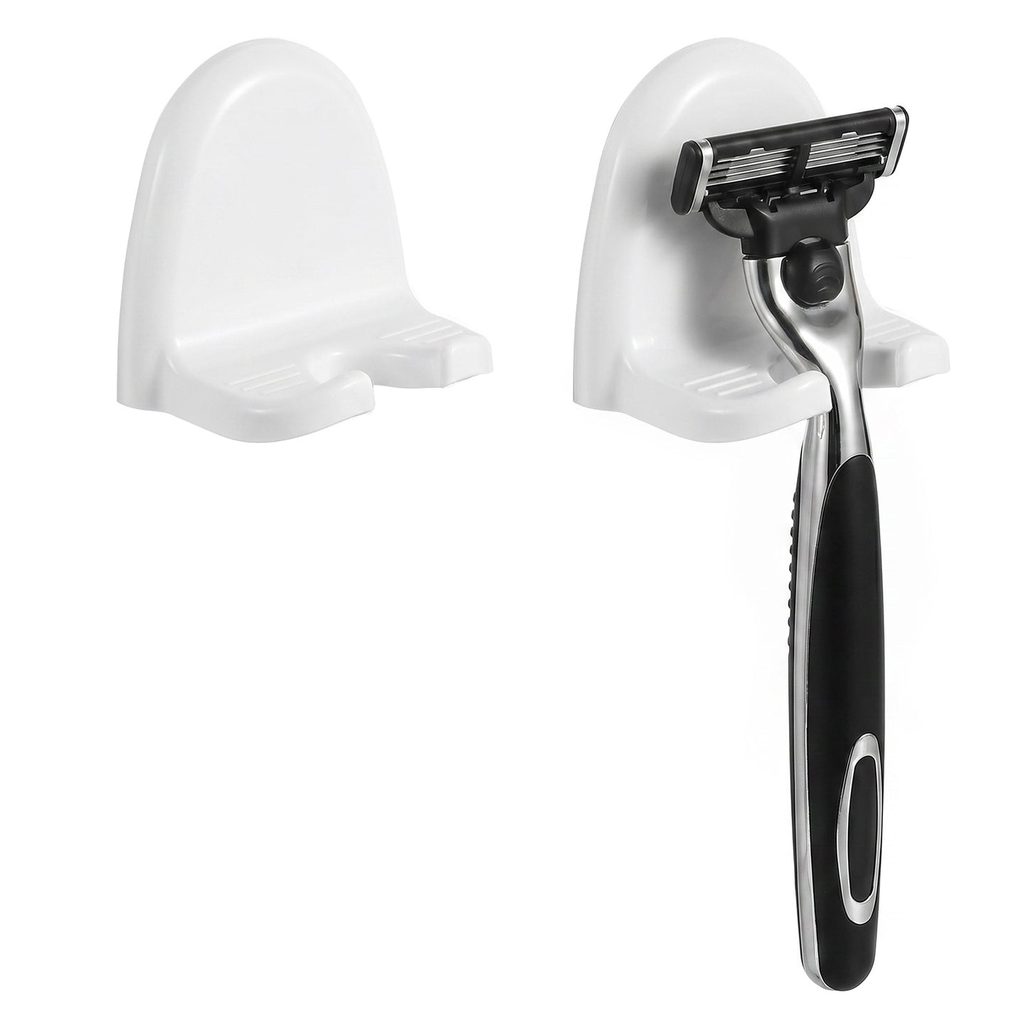 Sorcristy 2 Pack Strong Adhesive Shower Razor Holder, Waterproof Stainless Steel Wall Hooks for Bathroom, Heavy Duty No-Drill Shaver Hanger for Razors, Towels and Loofahs(White)