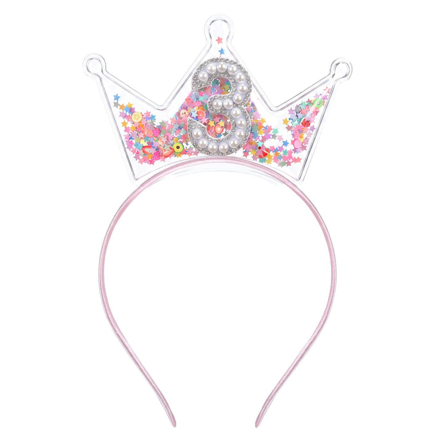 RAHHLIZS Rahhlzs Birthday Crown for Girls Headband Pink Birthday Girl Crown Birthday-Girl Headband Suitable for Three 3rd Third Birthday-Decorations Hair Accessory Gift