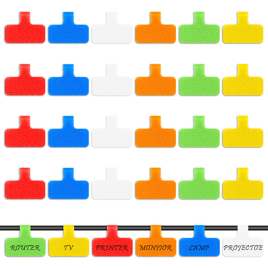 24 PCS Cable Labels Tags, Ymapinc Cable Cord Labels Large Size for Organizing Wires and Identify Multicolored Handwriting Cable Tags, Reusable with Multiple Uses