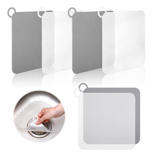 Tyqour Silicone Square Bathroom Shower Drain Cover, Tub Overflow Drain Cover, Floor Drain Cover, Shower Drain Plug for Kitchen Sink, Bathtub, and Laundry (White and Grey, 5.91 x 5.91 Inch, 4pcs)