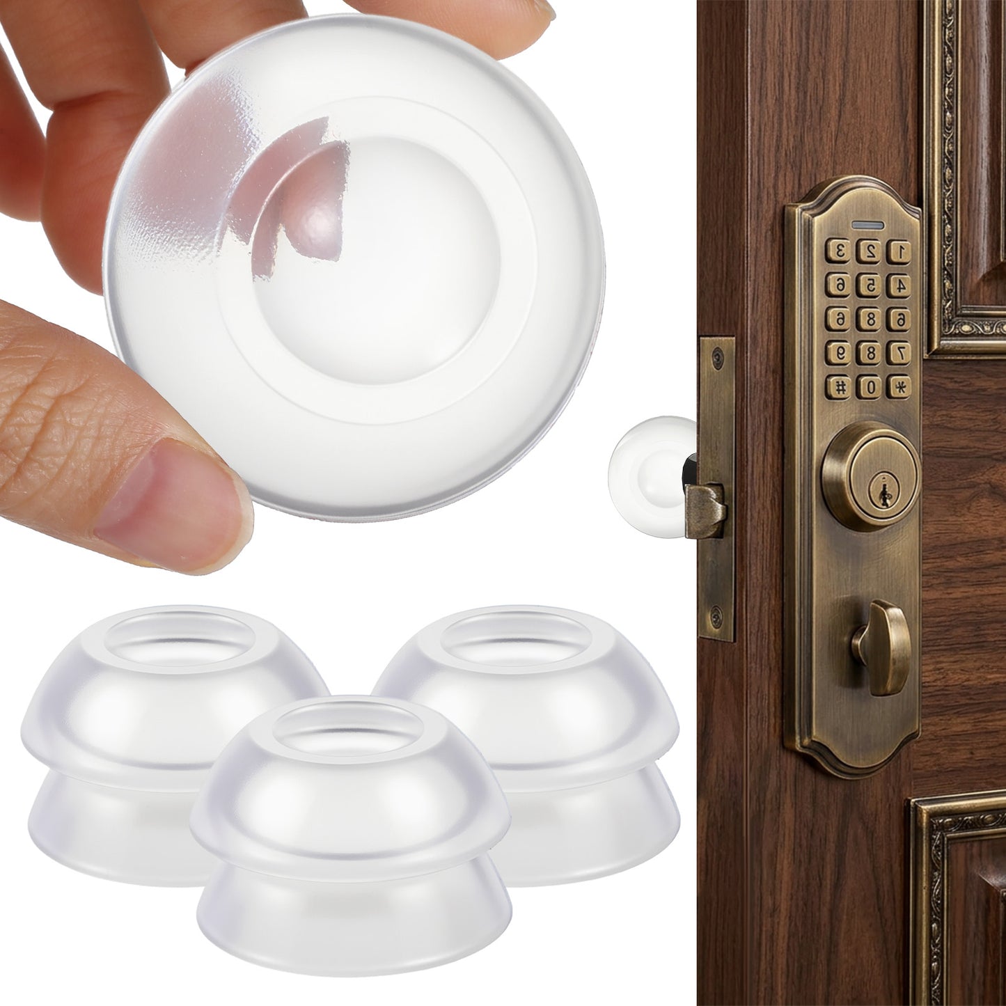Shimmeroo 6pcs Door Handle Wall Protector, Self-Adhesive Knob Guard & Stoppers, Pinch Guard Reduces Noise for Home Bedroom