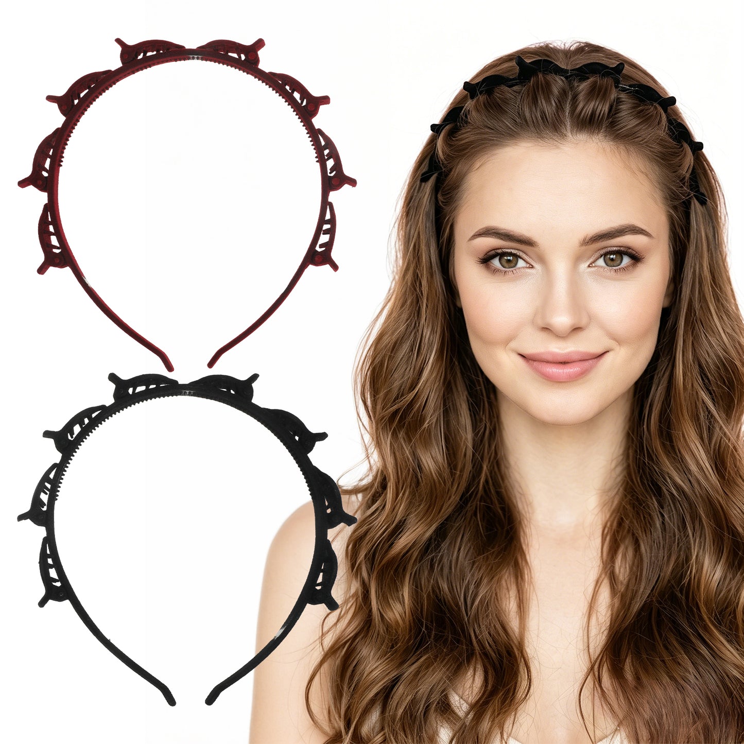 Sorcristy 2 Pcs Headband with Clips, Double Layer 90s Butterfly Hair Clip