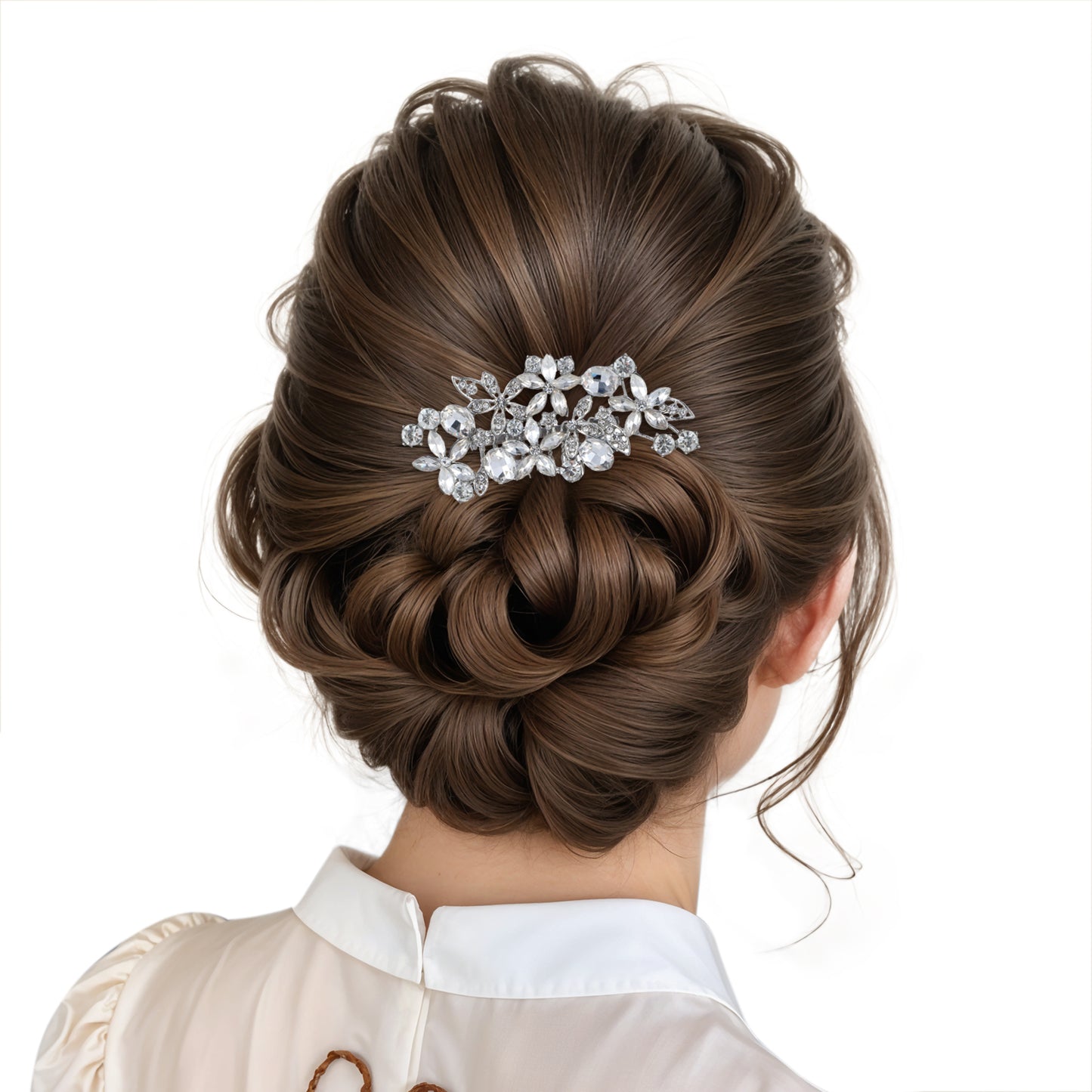 Crystal Bride Wedding Hair Comb, Elegant Silver Flower Rhinestone Headpiece, Bridal Side Combs for Bridesmaids, Wedding Hair Accessories for Women (Silver)