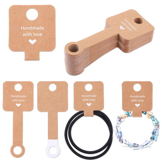 100pcs Earring Cards for Selling Jewelry,Brown Earring Display Holder Cards,Jewelry Card for Selling,Blank Paper Tags with 2 Holes,Handmade with Love Self Adhesive Necklace Display Hanging
