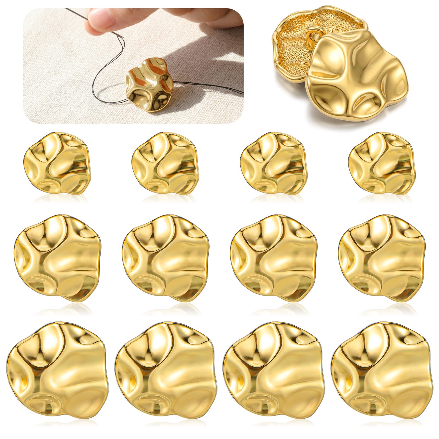 12Pcs Gold Buttons Irregular Vintage Blazer Button Set Metal Brass Buttons Coat Button for Blazer Suits Coat Jacket Uniform 15mm 20mm 23mm